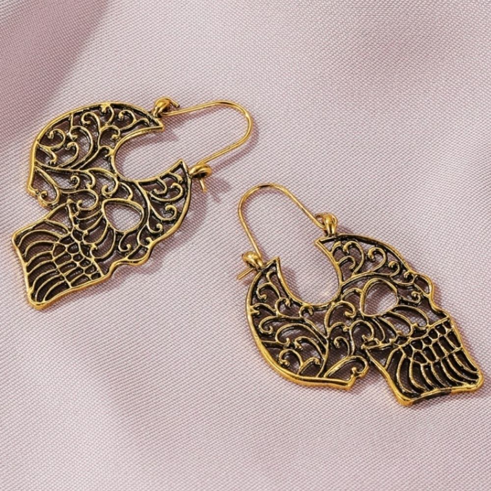 GOLD SUGAR SKULL Halloween goth punk skeleton earrings